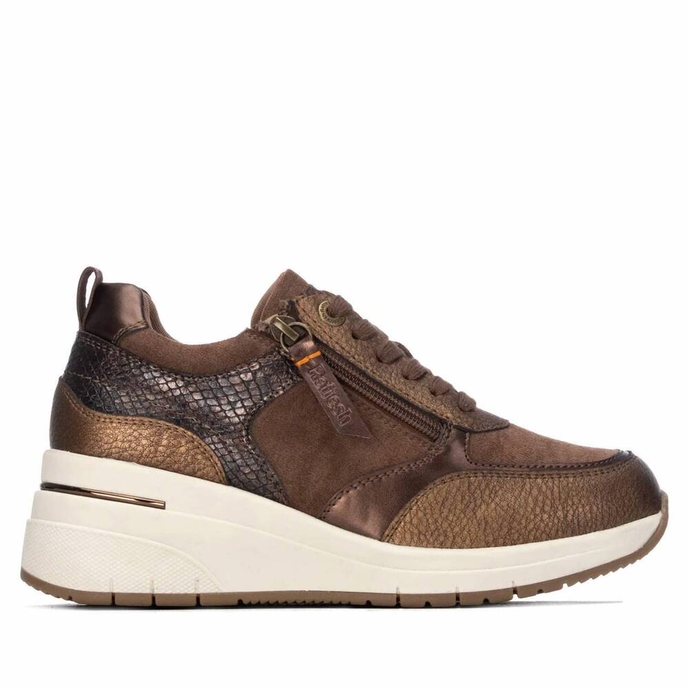 NEW REFRESH women's casual wedge sneakers in camel